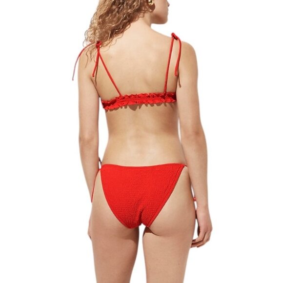 NWT J. CREW Red Smocked Textured String Cheeky Bikini Bottom Size Large Side Tie - Picture 2 of 7